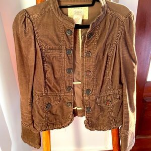 Anthropologie brown corduroy ruffle jacket
